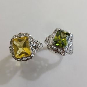 Two 925 Sterling Silver Cocktail Rings, Peridot sz 7, Citrine sz 6.5